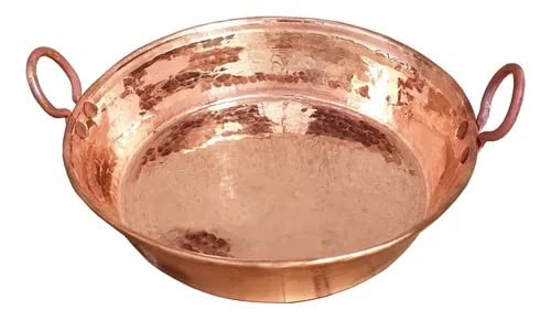 17" Authentic Copper Original Spanish Paella and Maple Syrup Large Heavy Duty Gauge Pan Paellera de Cobre Hand Hammered Made in Mexico 100% Copper Wok Jam Pan