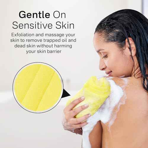 Yiclick Exfoliating Washcloth Towel [3 Pack], Japanese Exfoliating Wash Cloth, Korean Body Scrubber Exfoliator, Back Scrubber Washer for Shower Bath, Body Scrub African Net Sponge Loofah Luffa Colors