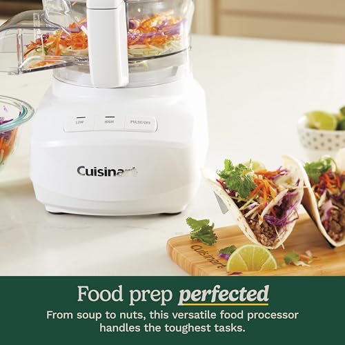 Cuisinart 9-Cup Continuous Feed Food Processor with Fine and Medium Reversible Shredding and Slicing Disc, Universal Blade, Continuous-Feed Attachment, and In-Bowl Storage (White)