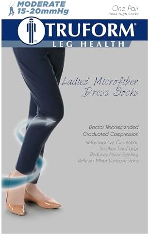 Truform Women's 15-20 mmHg Medical Compression Socks, Moderate Support Soft Stretch Comfort Microfiber, Knee High, Closed Toe, Black, Medium