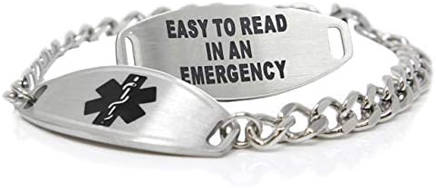 Medical Alert Bracelet Stainless Steel With Free Custom Engraving and ID Card, Curb Chain