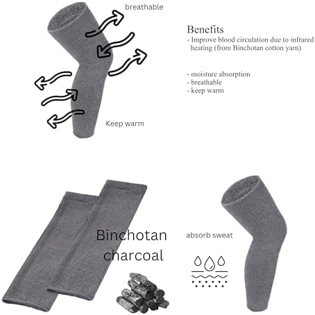 Elastic Cotton Knee Warmers, Long Knee Sleeves for Men and Women - Circulation Support and Joint Pain Relief, Arthritis Aid, One Pair, Made in Japan