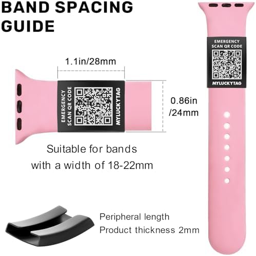 MYLUCKYTAG QR Medical ID Tag for Watch Band - Laser Engraved - Personalized ID Tag for Apple Watch Safety Plate - Medical Alert - Free Online Emergency Medical Profile
