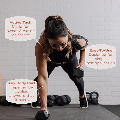 Athletic Kinesiology Tape - Muscle Pain Relief & Joint Support - Premium Elastic Cotton - Latex-Free - Water Resistant - Gym, Indoor & Outdoor Sports - Single Roll (16.4 ft) - Black