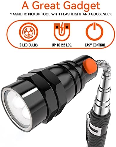 LED Magnetic Pickup Tools, Fathers Day Dad Gifts from Daughter Wife Son, Telescoping Magnetic Flashlights with Extendable Magnet Stick, Birthday Gifts for Men, Him, Dad, Boyfriends, Black