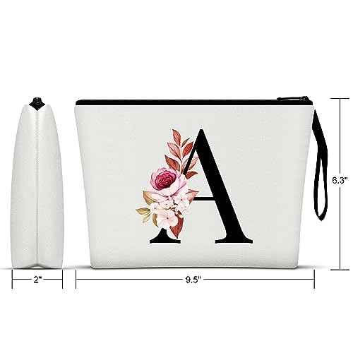 Vavabox A-Z Personalized Makeup Bag, Birthday Gifts for Women Mom, Gifts for Best Friend, Bride Bridesmaid Cosmetic bag (A, White)