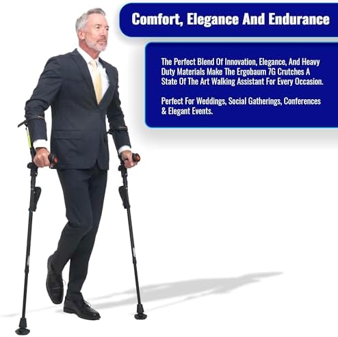 Ergobaum 7G by Ergoactives. 1 Pair (2 Units) of Ergonomic Forearm Crutches - Adult 5' - 6'6'' Adjustable, Foldable, Ergonomic, Shock Absorber, Non-Slip, Knee-Rest Platforms, LED Lights (Blue)