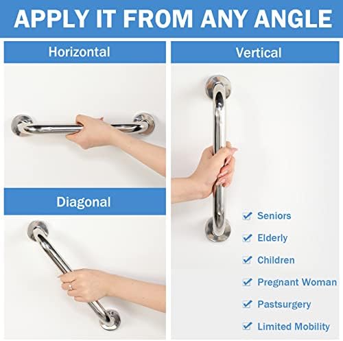 Therwen 6 Pack Grab Bars for Bathtubs and Showers Shower Grab Bars for Seniors Stainless Steel Bathroom Handicap for Elderly for Wall Shower Handle Assist Device(18 Inch,Silver)