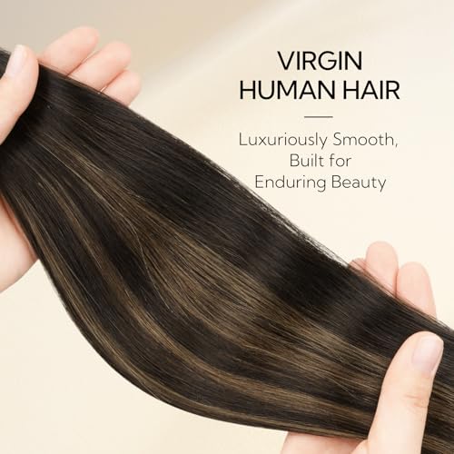 HOTBANANA Invisi Edge Tape in Hair Extensions Human Hair, 20inch 50g 20pcs Balayage Dark Brown Mixed Chestnut Brown Invisible Tape in Extensions Straight Seamless Real Remy Hair Injected