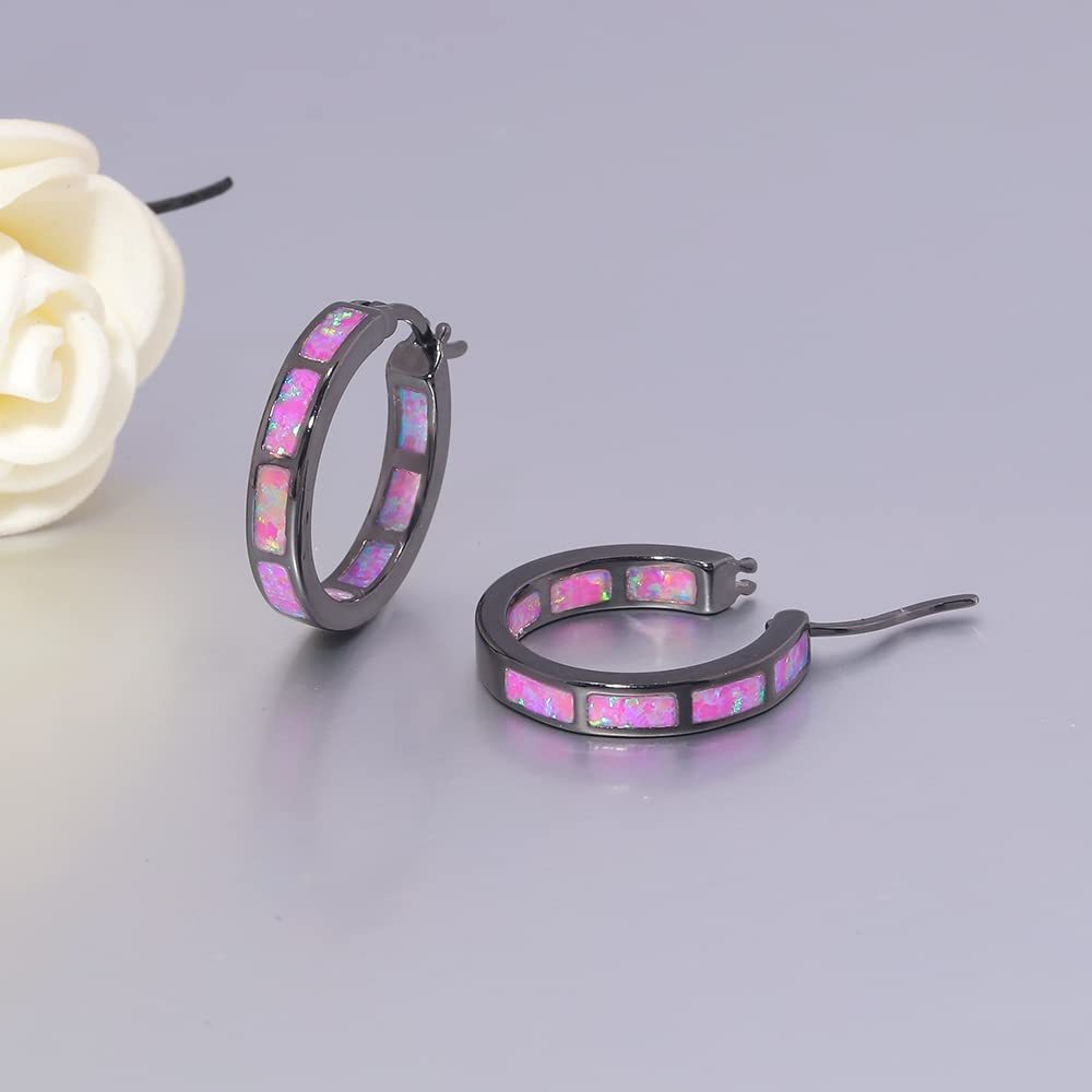 CiNily Black Gold Plated Hoop Earrings, Purple Opal Small Hoop Earrings for Women Hypoallergenic Earring Jewelry Ear Hoops Gemstone Round Hoops for Ladies