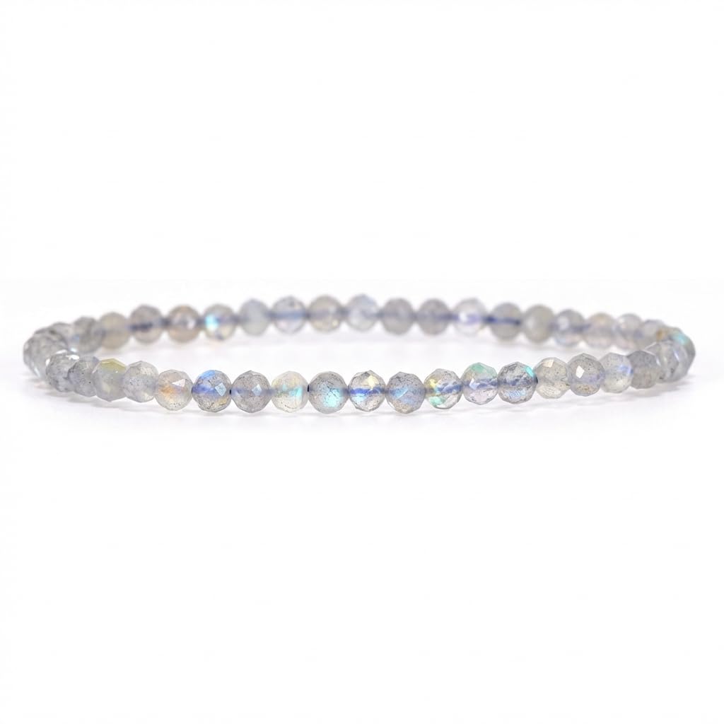 Angelstones Natural Labradorite Gemstone Stretch Bracelet, 4mm Faceted Round Beads, Crystal Healing for Women