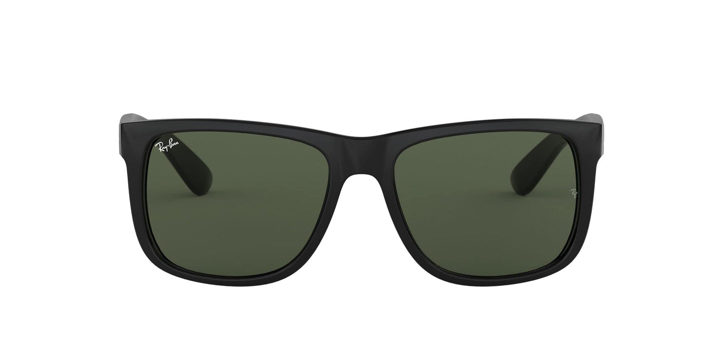 Ray-Ban Unisex RB4165F Justin Low Bridge Fit Rectangular Sunglasses, Black/Dark Green, 55 mm