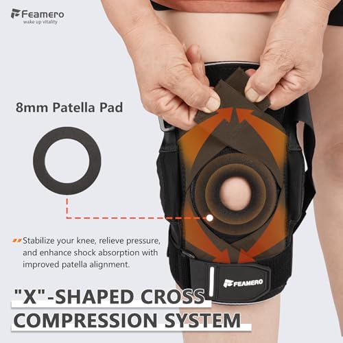 Plus Size Knee Brace for Knee Pain, with Hinges & Cross Compression Straps for Meniscus Tear, Arthritis, Joint Support Adjustable for Men & Women, Obese People (3XL/4XL)