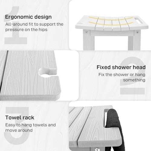 HDPS Shower Bench, Inside Shower Chair for Shaving Legs, Waterproof 2-Tier Bath Spa Shower Stool for Adults Sitting, Weather -Resistant No-Slip Indoor Outdoor Shower Seat, White