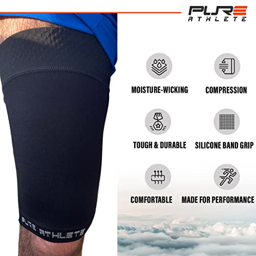 Thigh Compression Sleeve – Hamstring, Quadriceps, Groin Pull and Strains – Running, Basketball, Tennis, Soccer, Sports – Athletic Thigh Support (Single) (2 Sleeves - Midnight Black, S)