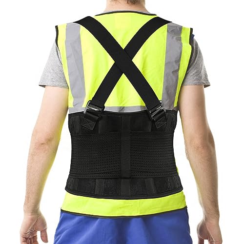 Work Back Brace - Back Support Belt for Lower Back Pain Relief, Heavy Lifting, Herniated Discs - Industrial Back Brace for Work With Shoulder Straps Fits Men and Women 5XL(53"-65")