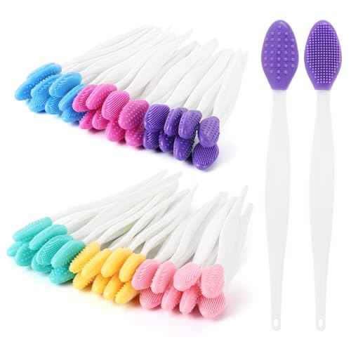 48 Pack Lip Scrub Brush, Silicone Double Sided Lip Exfoliator Brush for Men Women Lip Lightening for Dark Lips - 6 Colors