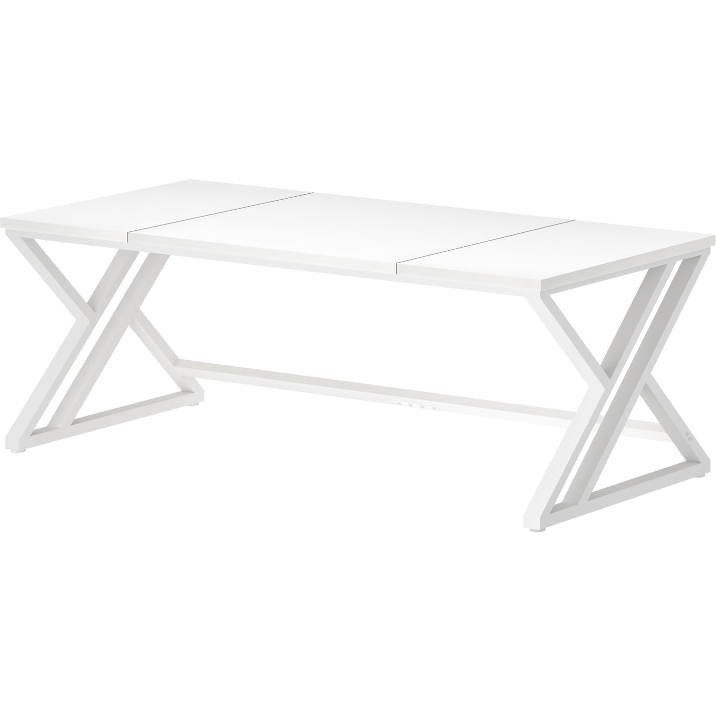 LVB White Long Computer Desk, Modern Large Wood Metal Office Desk, Farmhouse Pc Study Work Writing Desk for Two Person, Rustic Double Workstation Executive Desk for Home Bedroom Living Room, 70 Inch
