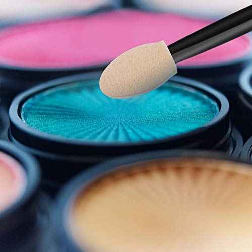 Cuttte 120PCS Disposable Dual Sides Eye Shadow Sponge Applicators with Container, 2.44' Length Eyeshadow Brushes Makeup Applicator Black