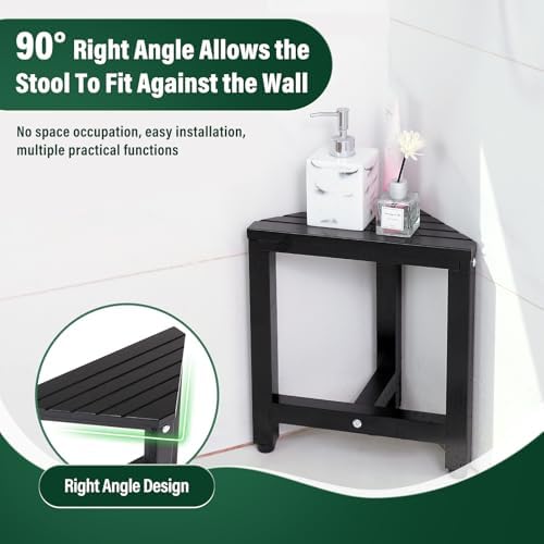 TYYIHUA 13.2" Shower Stool for Shaving Legs, Shower Foot Rest, Shower Stool for Inside Shower Waterproof, Small Corner Stool for Small Space, Small Shower Bench for Bathroom, Black