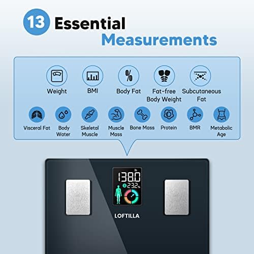 LOFTILLA Smart Scale for Body Weight, Digital Bathroom Body Fat Scale with Color LCD Screen and Upgraded Accuracy, 400lbs, Dark Blue