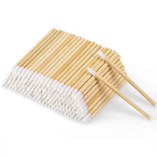 200pcs Disposable Bamboo Handle Lip Brushes Lipstick Lip Gloss Wands Applicator Makeup Tool