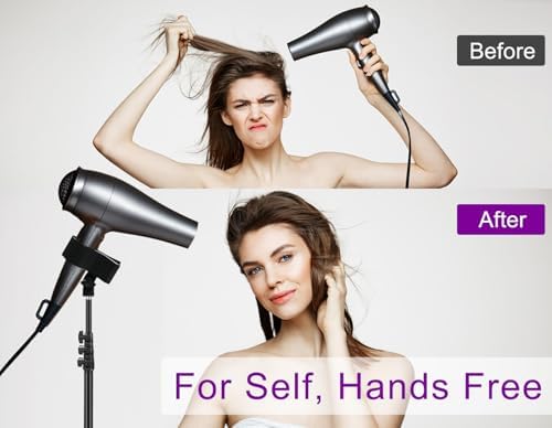 Hair Dryer Stand Black 20-63 Inch Adjustable Blow Dryer Holder with Tripod and Universal Clip, Easy to Use, Hands Free Relieve Wrist Pain, Shoulder Periarthritis etc
