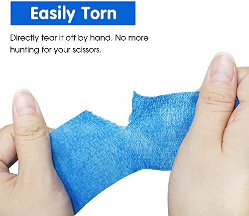 Self Adherent Cohesive Bandage 2"x5 Yards First Aid Bandages Stretch Sport Athletic Wrap Vet Tape for Wrist Ankle Sprain and Swelling,Blue(24 Rolls)