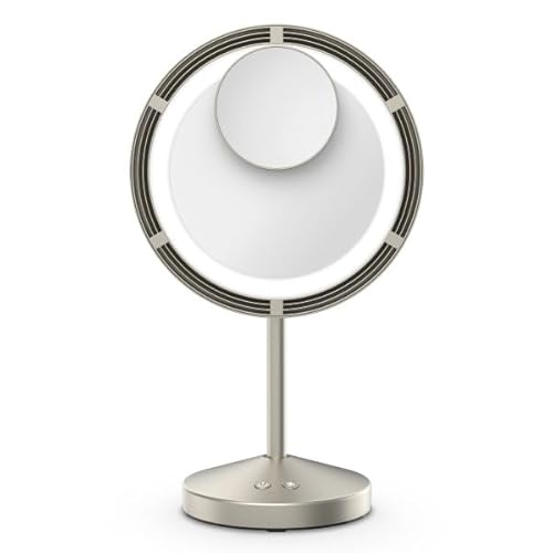 Conair LED-Lighted Fan Makeup Mirror with Spot Magnification, Vanity Mirror with Lights and Fan with 3 Settings, 6.3-Inch Viewing Area, Brushed Satin Nickel Finish