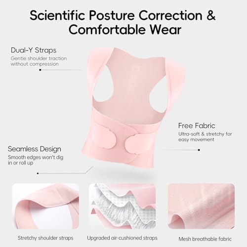 babaka Posture Corrector for Women, Invisible Lightweight Adjustable Back Brace for Upper and Lower Back Pain Relief, Hunchback, Hump, Scoliosis, Thoracic, Spine Corrector Under Clothes (Pink, Small, Waist: 25''-30'')