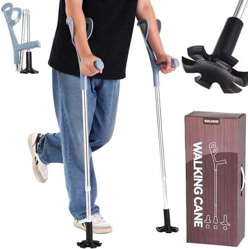 2 Pcs Forearm Crutches for Adults Foldable Knee Patients Mobility aids for Childre and Seniors for with Leg Injury Adjustable Travel Lightweight Walking Stick