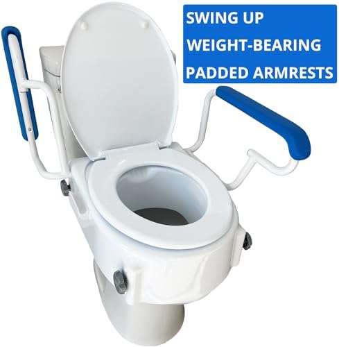 Platinum Health PerfectHeight™ Raised Toilet Seat with Arms. Adjustable Height Now and The Future. Integrated Clean-Funnel. Never Loosens