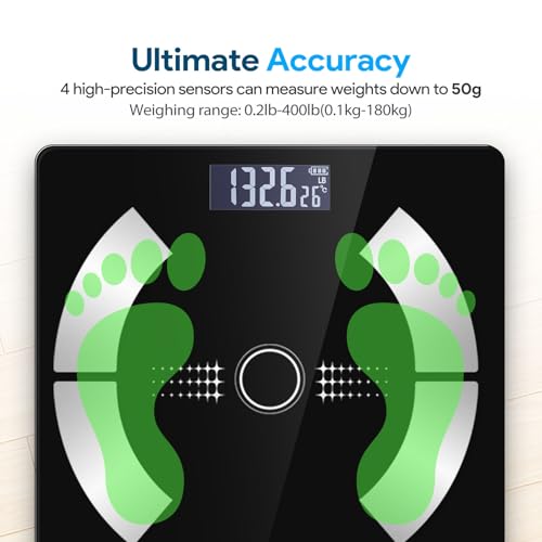 Smart Digital Body Fat Scale, Accurate LED Display Bathroom Scale with Mobile App for Body Composition Analysis - (Black)