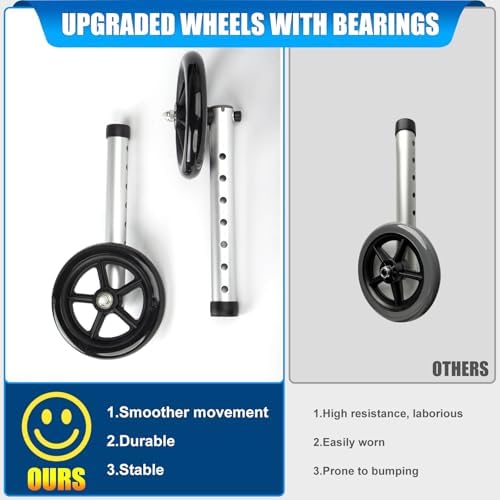 Stand Up Walker with Bearing Wheels - Height Adjustable Standard Walkers with Armrest Pad, Foldable Walker for Seniors, Elderly, Aluminum Platform Walkers with Small Bag, Silver