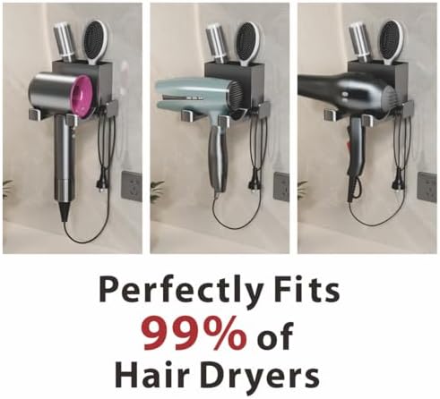 Hair Dryer Holder Wall Mounted, Bathroom Space-Saving Blow Dryer Organizer, Self Adhesive Magnesium Aluminum Alloy Compatible for Dyson Hair Dryer Wall Mounted