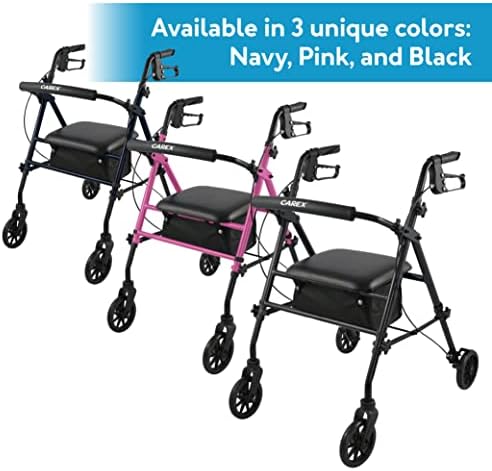 Carex Step 'N Rest Aluminum Rolling Walker For Seniors, Pink - Rollator Walker With Seat - With Back Support, 6 Inch Wheels, 250lbs Support, Lightweight