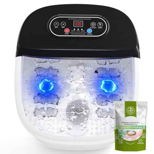 DermoPrime Foot Spa Bath Massager with Heat - Ozone and Blue Light Foot Soaking Tub, Epsom Salt, Adjustable Temperature, Bubble and 8 Rollers, Birthday Gift for Mom Dad