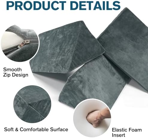 16.5 x 10 x 8 Inches Grey Wedge Pillow Set for Post-Surgery Support & Leg Elevation 3 Piece Orthopedic Bed Pillows for Reading Sleeping Posture Comfort Washable Cover with Non-Slip Base