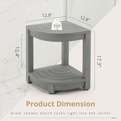 LUE BONA Shower Bench for Inside Shower, Gray HDPS Corner Shower Stool for Shaving Legs, 17" Waterproof Storage Shelf for Bathroom, Small Shower Seats Chair/Foot Rest, Indoor or Outdoor Use