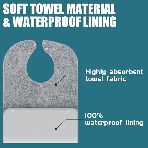 Adult Bibs for Men and Women 4 Packs, Reusable Terry Bibs for Elderly Senior, Waterproof Towel for Adults