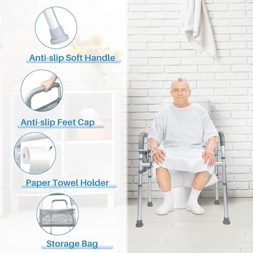 Raised Toilet Seat with Handles, Toilet Seat Risers for Seniors Width and Height Adjustable Raised Toilet Seat with Handles for Elderly