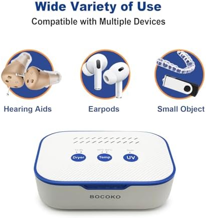 Electronic Ultra Violet C Hearing Aid Dehumidifier Automatic Dryer Case for Hearing Amplifier Removes Sweat & Moisture from Hearing Aids