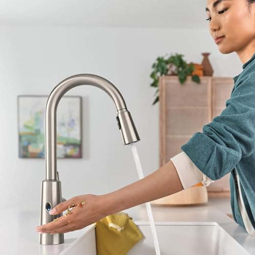Moen Riley Spot Resist Stainless Hands-Free Touchless Sensor Single Handle Pull Down Kitchen Faucet, 7402EWSRS
