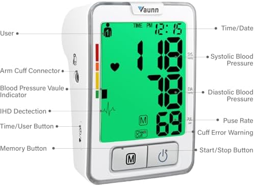 FSA/HSA Eligible, Vaunn Medical Automatic Upper Arm Blood Pressure Monitor, Large Arm Cuff 12.6" - 20.5"
