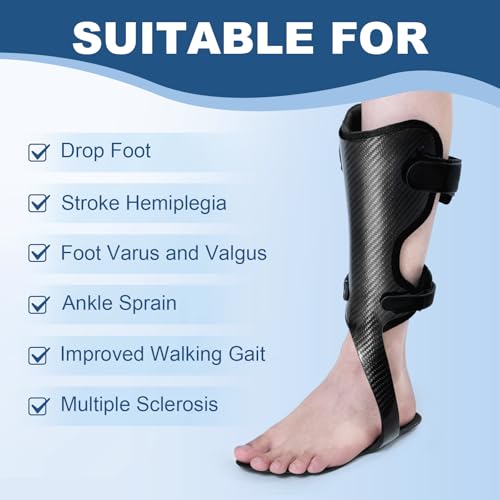 Carbon Fiber AFO Brace Ankle Foot Orthosis Lightweight Foot Drop Brace Drop Foot Brace for Walking Gait Assistance Ankle Instability, Right-Large