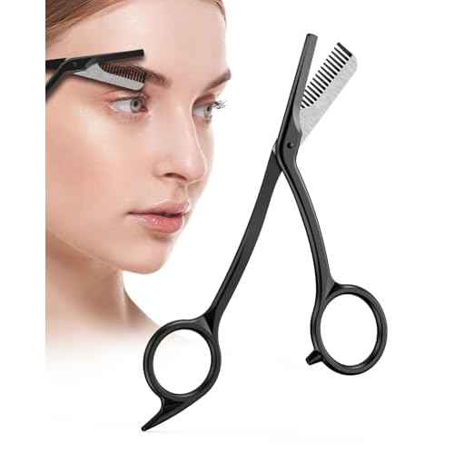 BALUCA Eyebrow Scissors with Comb | Professional Stainless Steel Eyebrow Trimmer for Women & Men | Dual-Design Precision Eye Brow Trimmer Scissors for Effortless Grooming, Silver (Black)