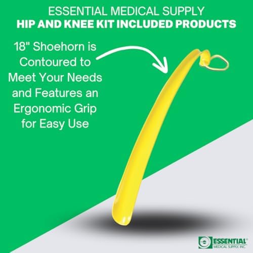 Essential Medical Supply Hip and Knee Surgery Recovery Kit - Includes Sock Aid, Shoehorn, Long Handles Sponge, Dressing Stick and Reacher for Seniors Recovering from Hip Replacement or Surgery