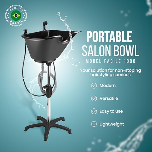 Dompel Portable Shampoo Bowl, Ergonomic and Deep Portable Wash Bowl for Hairstylist and Handicap & Disabled, Seniors, Home Services, Steel Structure, Hair Washing Basin. (DOMPEL- NECK)