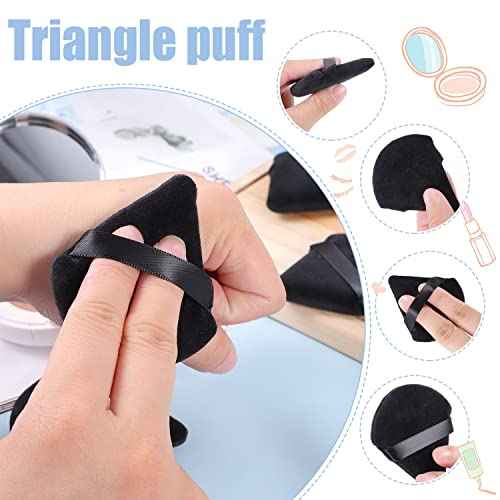Pimoys 15 Pieces Powder Puff Face Soft Triangle Makeup Velour Puff, Beauty Sponge for Loose Powder and Cosmetic Foundation, Blender Makeup Tool (Black, Pink, Flesh)