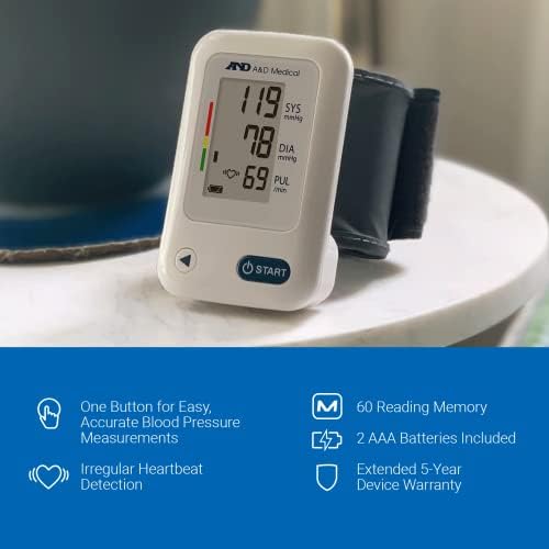 A&D Medical Wrist Blood Pressure Monitor for Home Use - UB-525, BP Adjustable Cuff (5.3-8.5"/13.5-21.5 cm) One Button Operation, 60 Reading Memory, 2 AAA Batteries